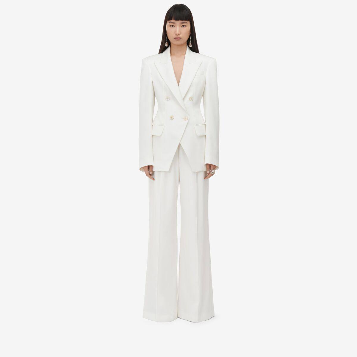 Alexander McQueen Women's White Double Pleat Wide Leg Trousers - 8 (Viscose)